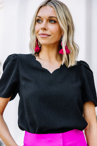 How To Love Black Scalloped Blouse