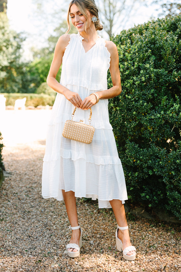 Pursue Perfection White Ruffled Midi Dress, Large - The Mint Julep Boutique | Women's Boutique Clothing Pursue Perfection White Ruffled Midi Dress, Large - The Mint Julep Boutique | Women's Boutique Clothing