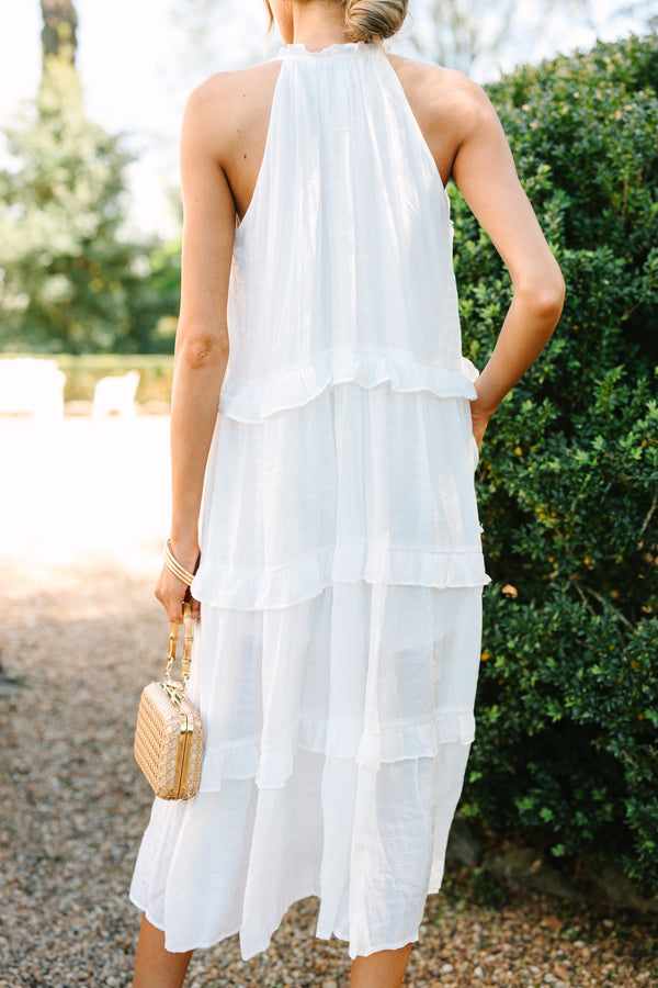 Pursue Perfection White Ruffled Midi Dress Shop the Mint Pursue Perfection White Ruffled Midi Dress Shop the Mint