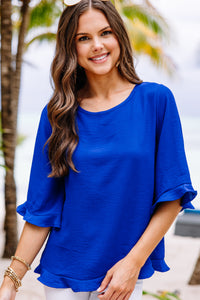 All You Have To Do Royal Blue Ruffle Blouse