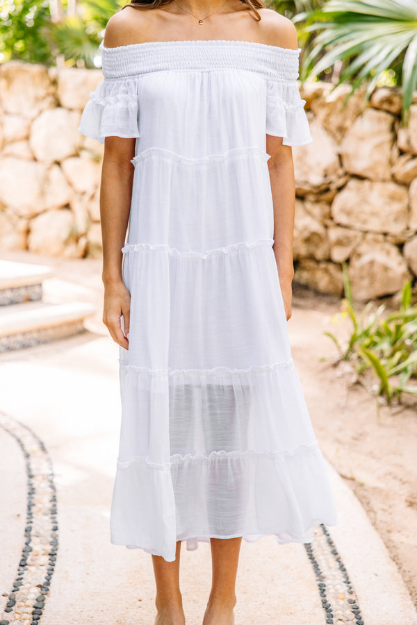Create Your Joy White Tiered Midi Dress