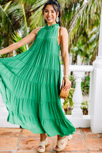 Come To Me Kelly Green Tiered Midi Dress