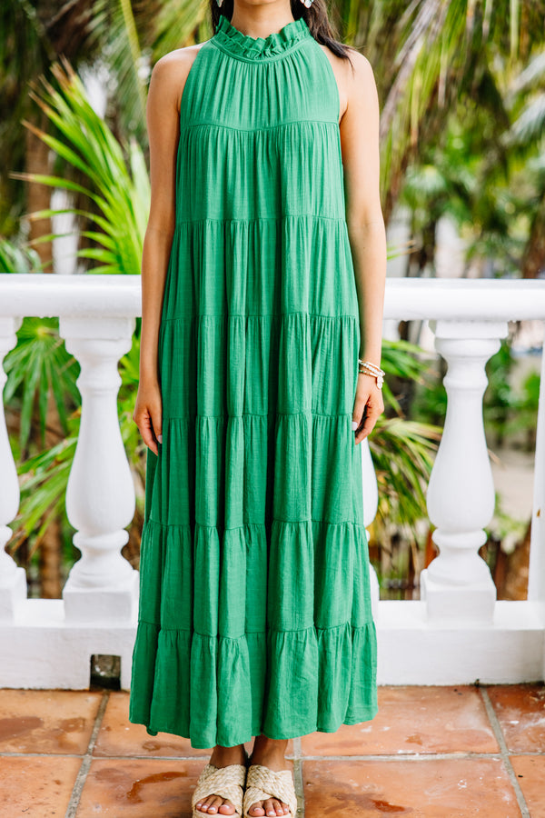Come To Me Kelly Green Tiered Midi Dress