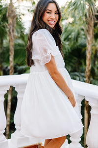 A Step Above White Bubble Sleeve Dress