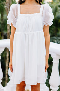 A Step Above White Bubble Sleeve Dress