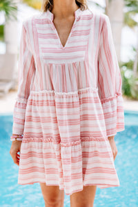 All The Above Pink Striped Tiered Dress