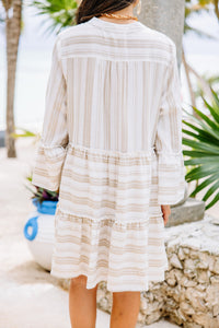 taupe striped dress