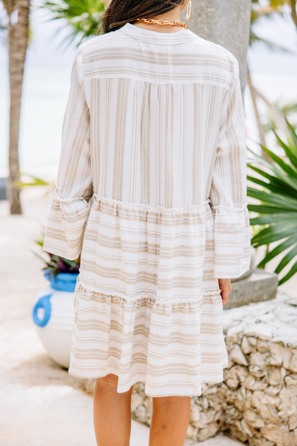taupe striped dress