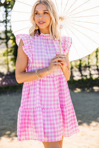 pink gingham ruffled dress