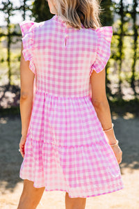 pink gingham ruffled dress