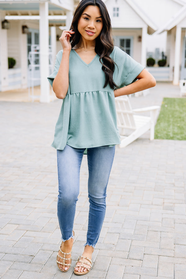 sage green babydoll top