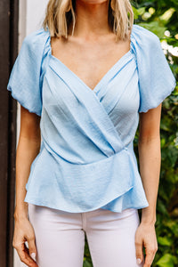 Perfect Love Light Blue Pleated Top