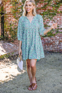 Girly Greetings Green Ditsy Floral Dress