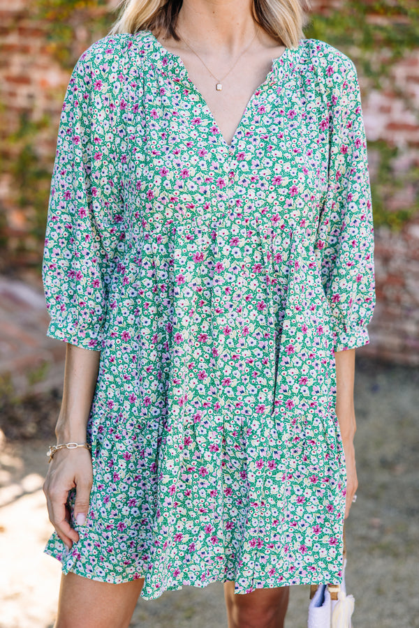 Girly Greetings Green Ditsy Floral Dress