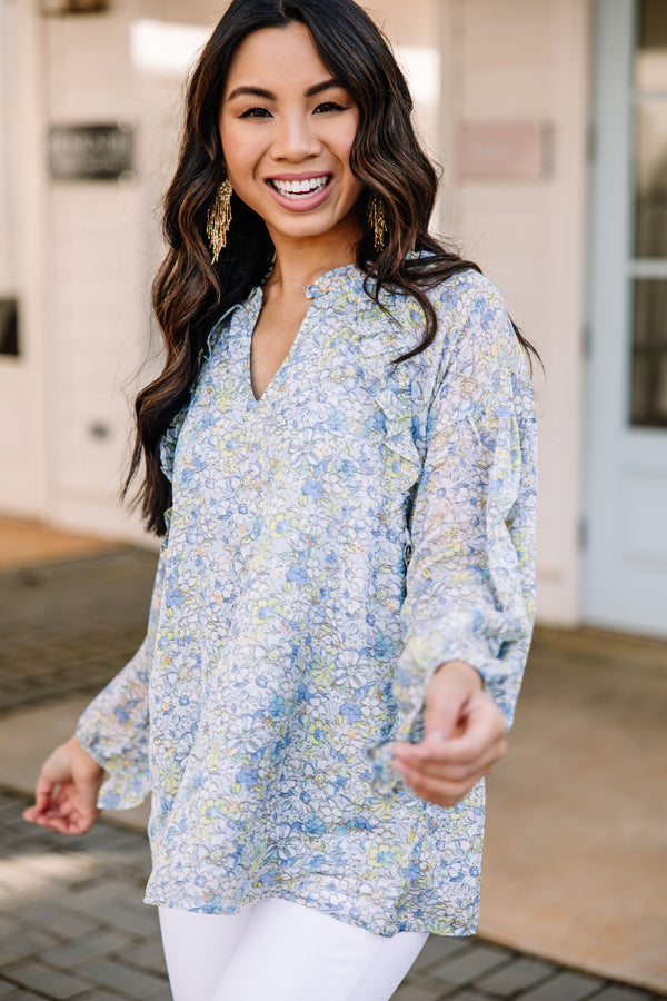 blue floral blouse