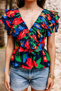 Take It All In Navy Blue Floral Blouse