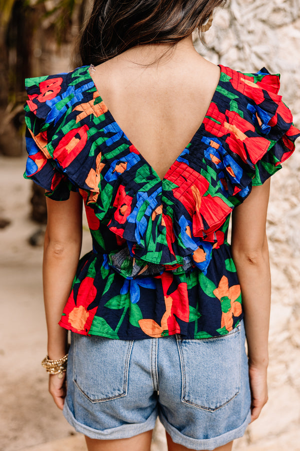 Take It All In Navy Blue Floral Blouse