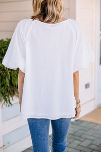Open To Love White Bubble Sleeve Blouse
