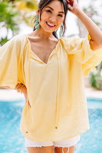 Open To Love Yellow Bubble Sleeve Blouse