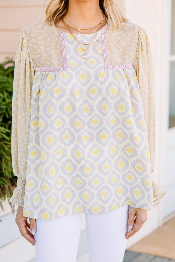 yellow printed blouse