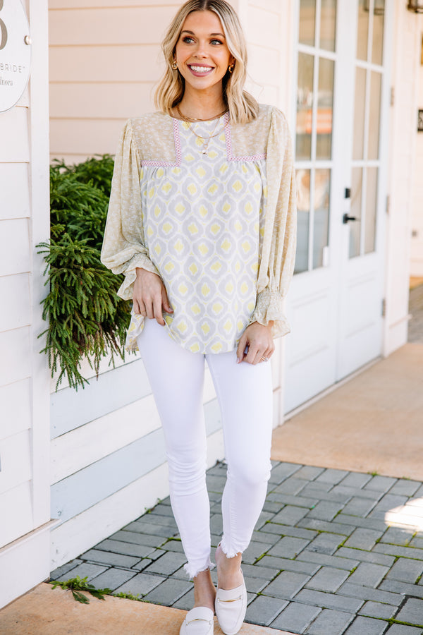 yellow printed blouse