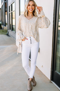 It's All Up To You Straw Yellow Ditsy Floral Blouse