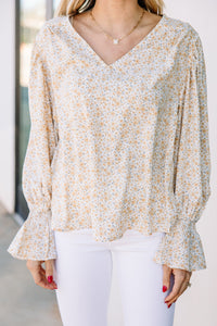 It's All Up To You Straw Yellow Ditsy Floral Blouse