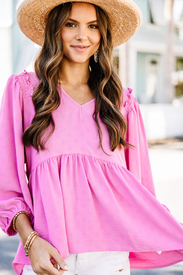 Take Your Word Bubble Gum Pink Ruffled Blouse