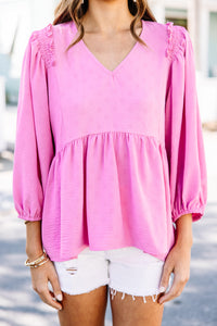 Take Your Word Bubble Gum Pink Ruffled Blouse