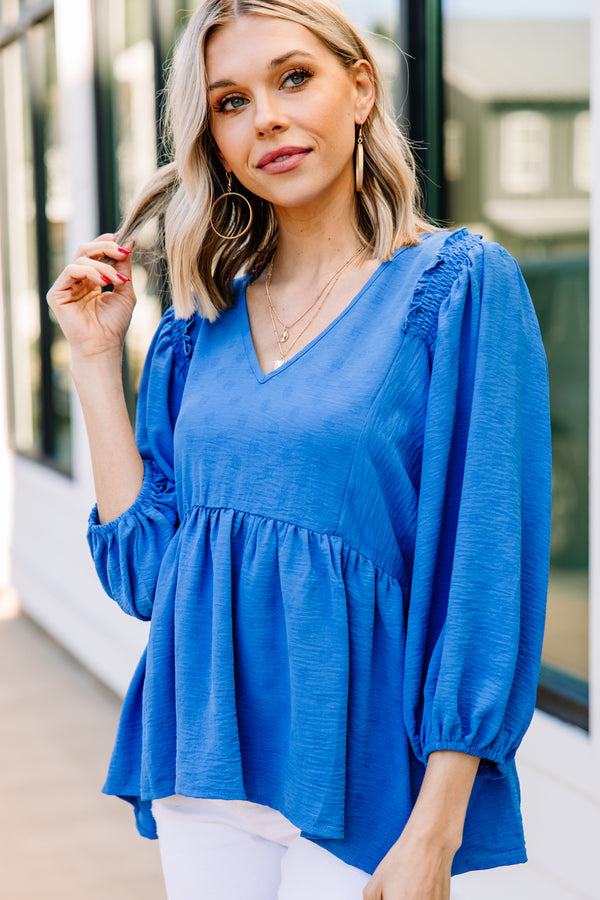blue textured blouse