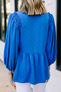 blue textured blouse