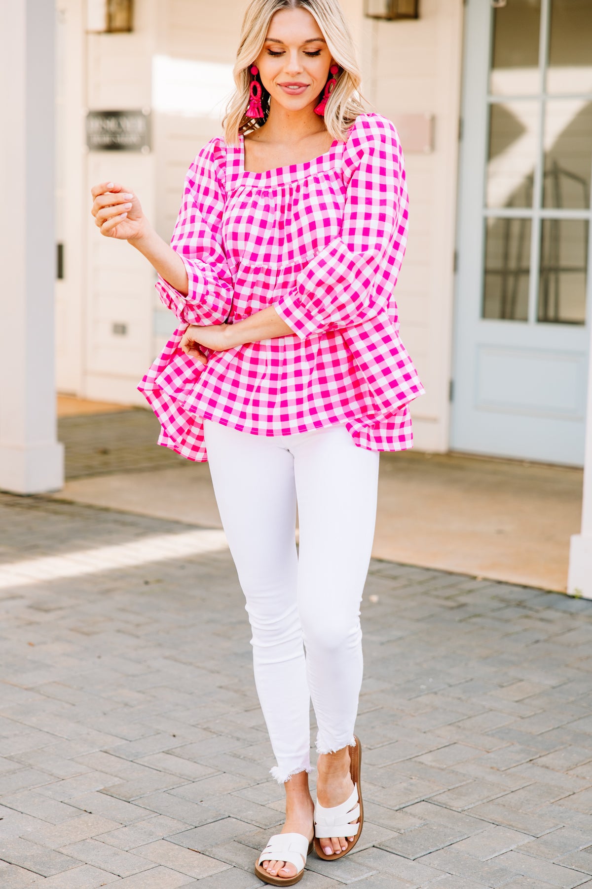 Feeling Fun Hot Pink Gingham Blouse – Shop the Mint