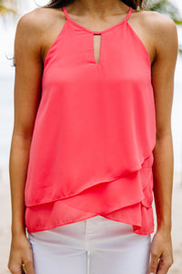 This Is It Coral Pink Ruffled Tank