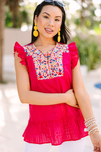 Be Seen Fuchsia Pink Embroidered Blouse