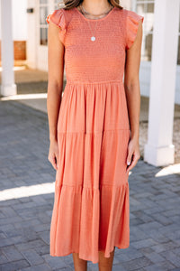 New Experiences Dusty Apricot Pink Midi Dress