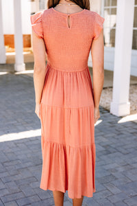 New Experiences Dusty Apricot Pink Midi Dress