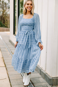 Seasons Change Blue Striped Midi Dress