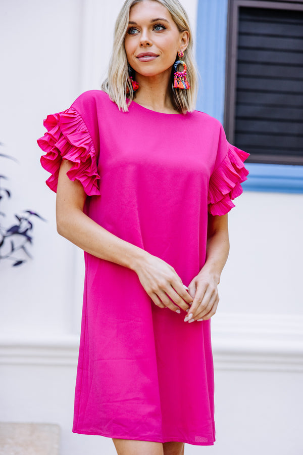 fuchsia women's dress A-line Midi Sweetheart Neckline this dress combines contemporary elegance with the signature ease of luxury cotton craftsmanship Fuchsia Floral Shirt Dress |