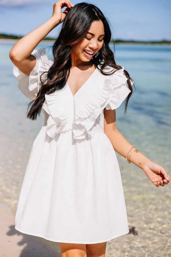 Take The Win White Ruffled Party Dress