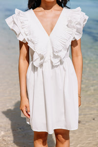 Take The Win White Ruffled Party Dress