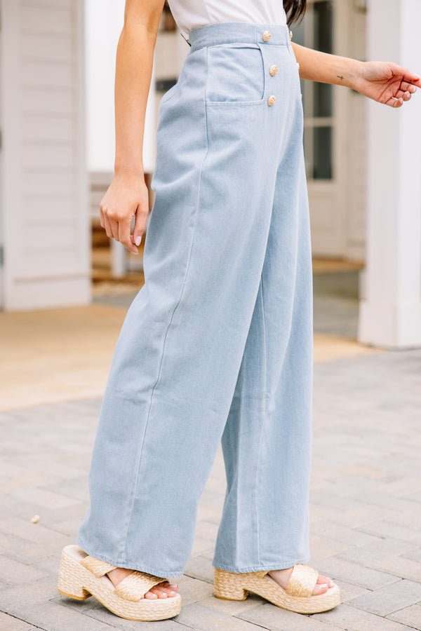 blue button pants