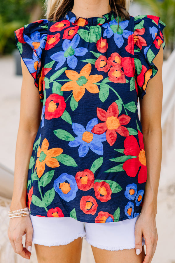 navy floral blouse