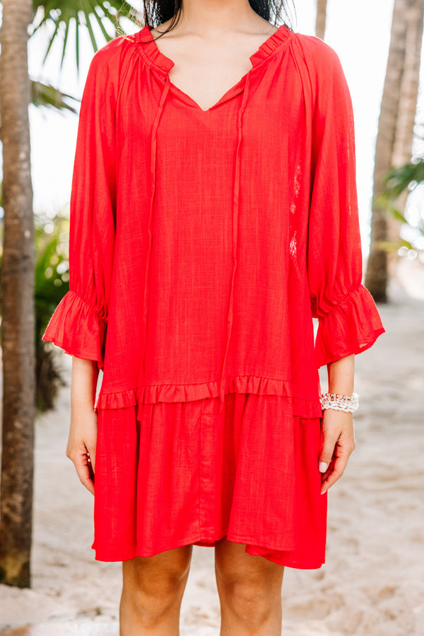 Always In The Lead Red Linen Dress