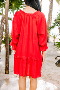 Always In The Lead Red Linen Dress