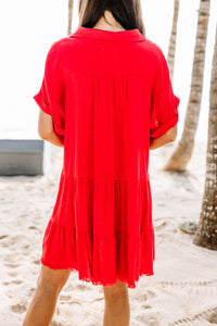 In My Thoughts Red Linen Dress