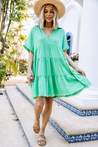 In My Thoughts Green Linen Dress