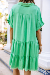 In My Thoughts Green Linen Dress