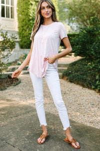 Let's Meet Later Light Pink and Ivory Striped Top
