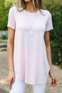 Let's Meet Later Light Pink and Ivory Striped Top