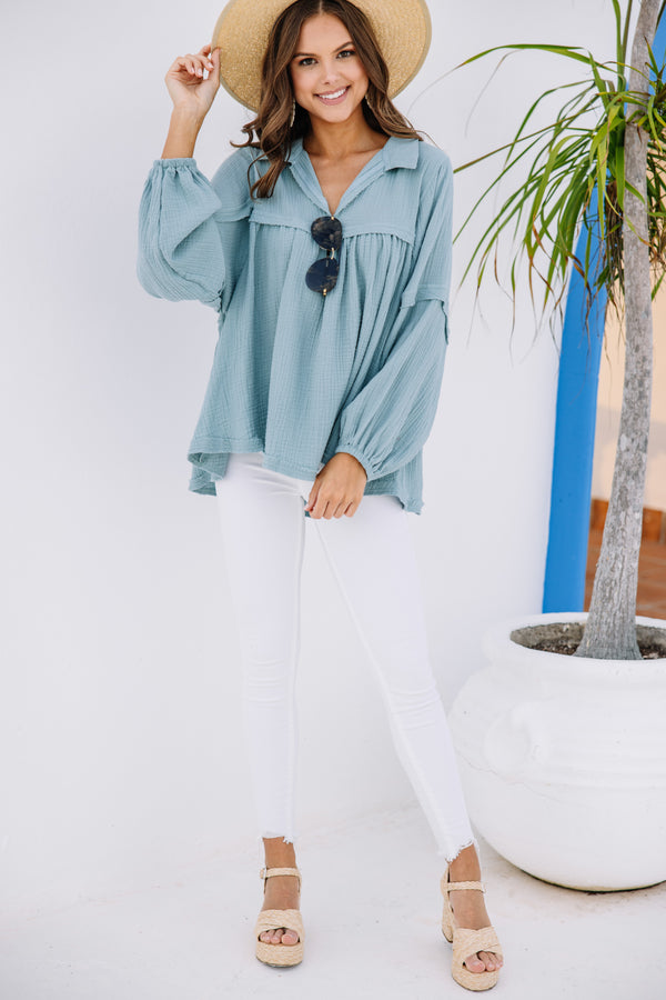 blue green cotton blouse